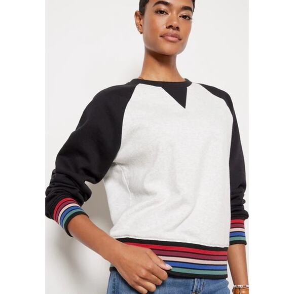 Evereve Tops - Evereve Luka Stripe Trim Crewneck Sweatshirt Gray Multi Womens XS